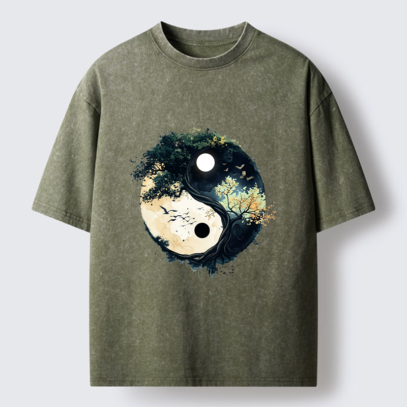 Tokyo-Tiger Yin Yang Tree Nature Washed T-Shirt