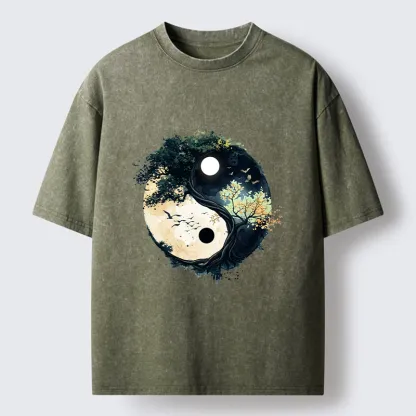 Tokyo-Tiger Yin Yang Tree Nature Washed T-Shirt