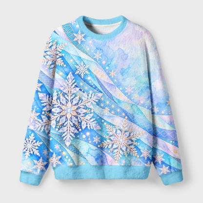 Tokyo-Tiger Shiny Ice Snowflake Art Fuzzy Christmas Ugly Sweatshirt