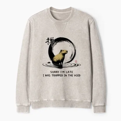 Tokyo-Tiger Zen Capybara Was Trapped In The Void Washed Terry Sweatshirt