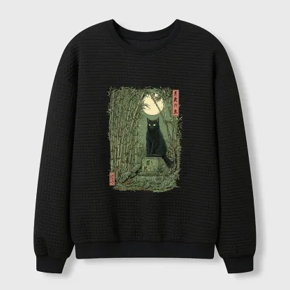 Tokyo-Tiger Black Cat In The Bamboo Forest Waffle Sweatshirt