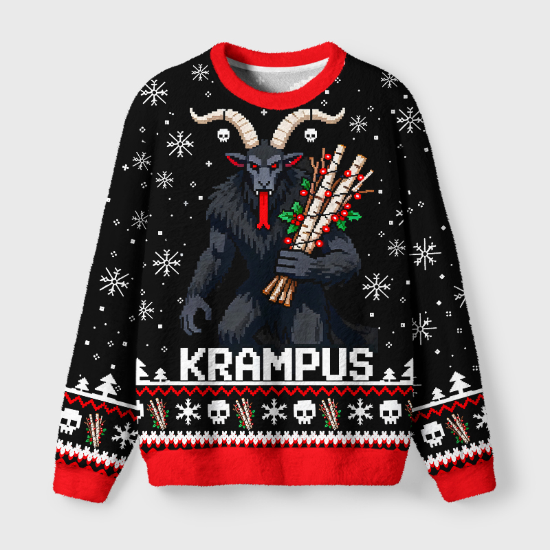 Tokyo-Tiger Terrifying Krampus Fuzzy Christmas Ugly Sweatshirt