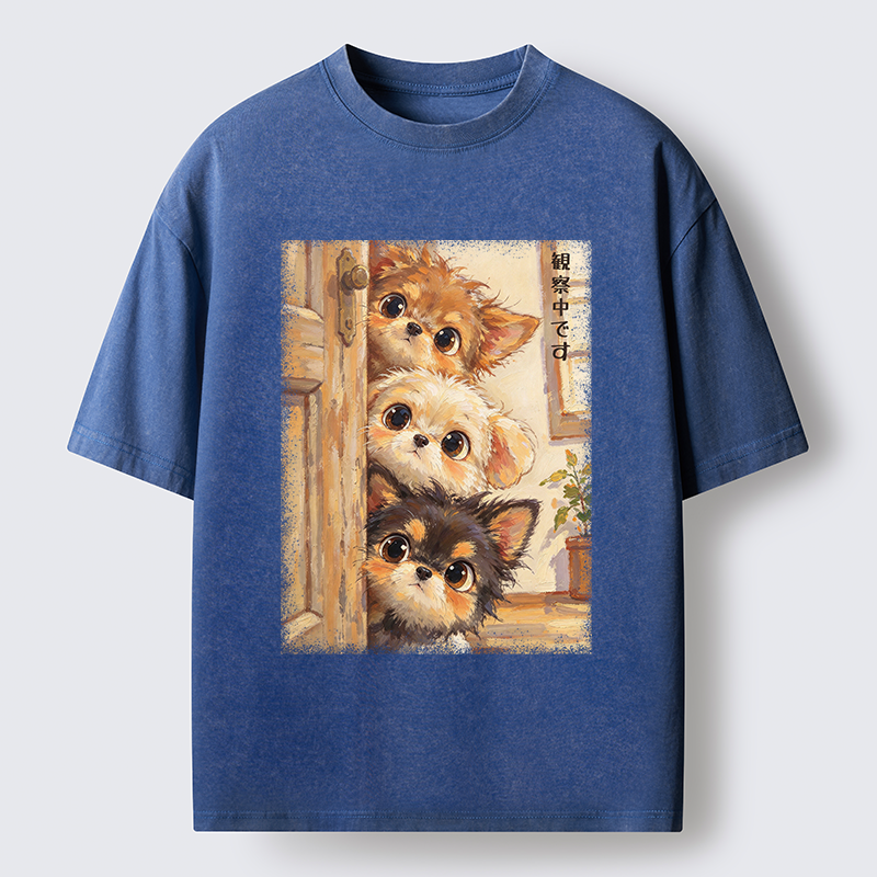 Tokyo-Tiger Puppies Are Peeking At You Washed T-Shirt