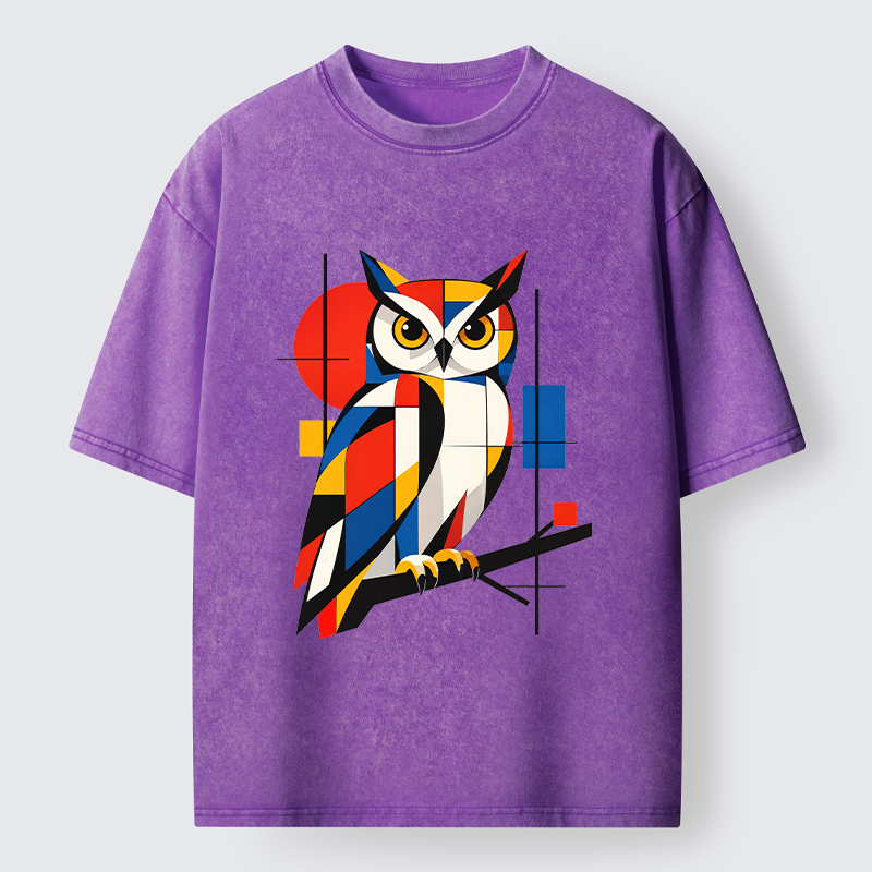 Tokyo-Tiger Geometric Owl Art Meme Washed T-Shirt