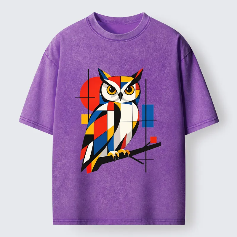 Tokyo-Tiger Geometric Owl Art Meme Washed T-Shirt