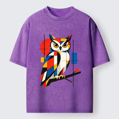 Tokyo-Tiger Geometric Owl Art Meme Washed T-Shirt