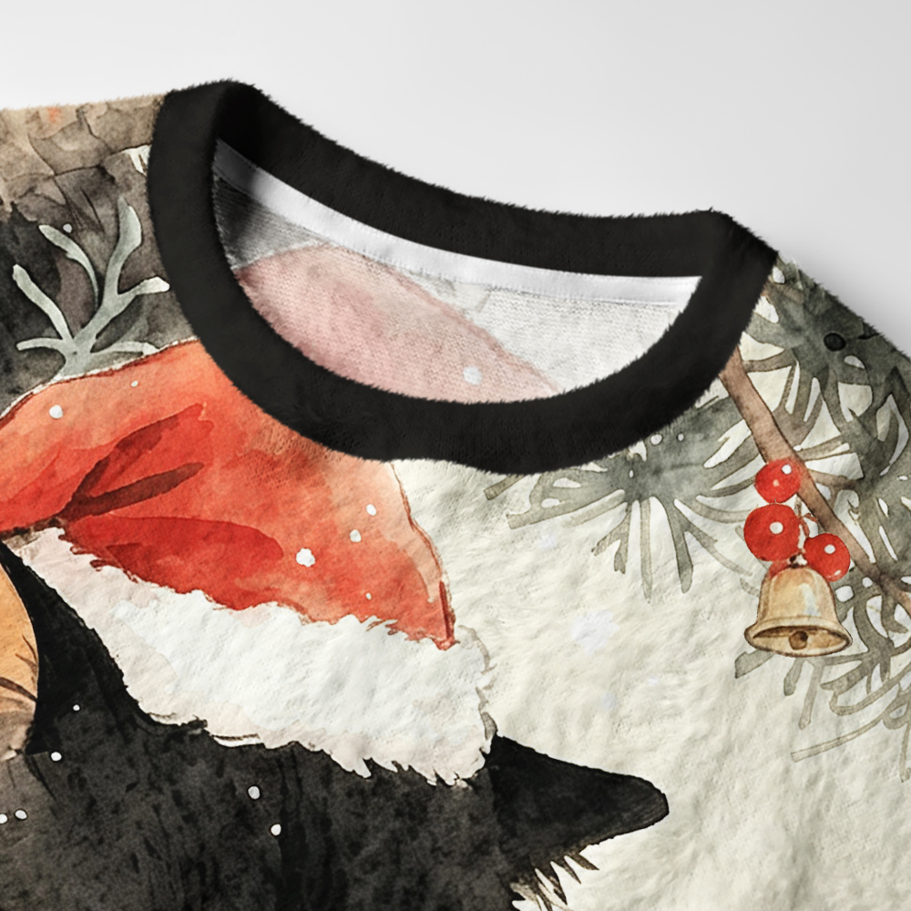 Tokyo-Tiger Mystic Black Cat Fuzzy Christmas Ugly Sweatshirt