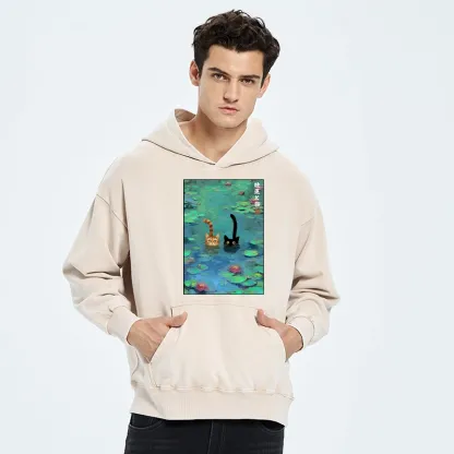 Tokyo-Tiger Funny Cats Swimming In Lilies Washed Hoodie