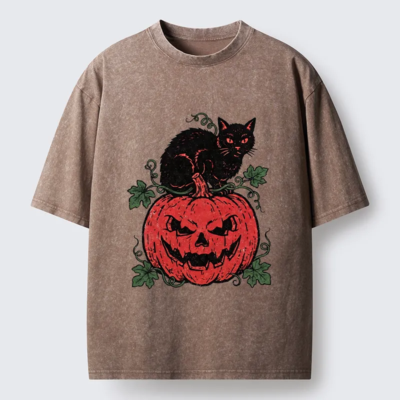 Tokyo-Tiger Pumpkin Black Cat Washed T-Shirt