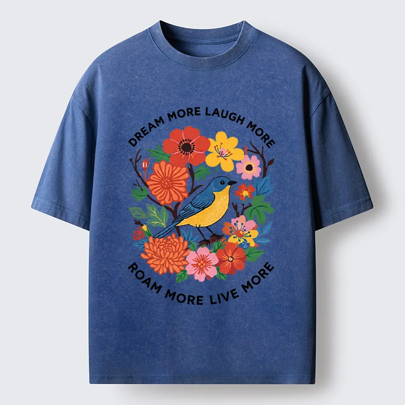 Tokyo-Tiger Vintage Bird Floral Quote Washed T-Shirt