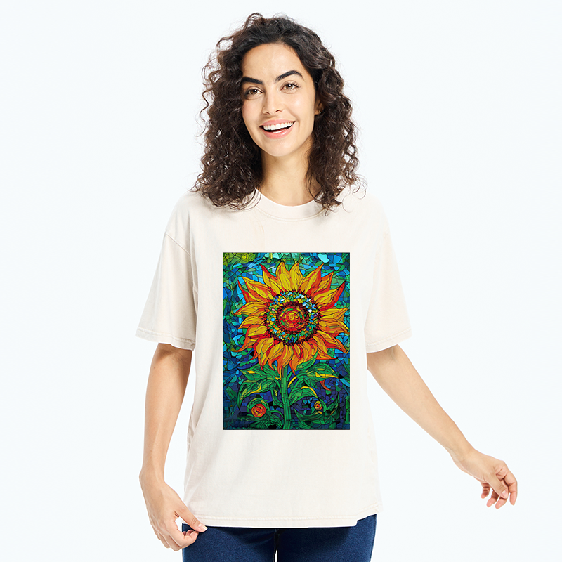 Tokyo-Tiger Colorful Art Sunflower Washed T-Shirt