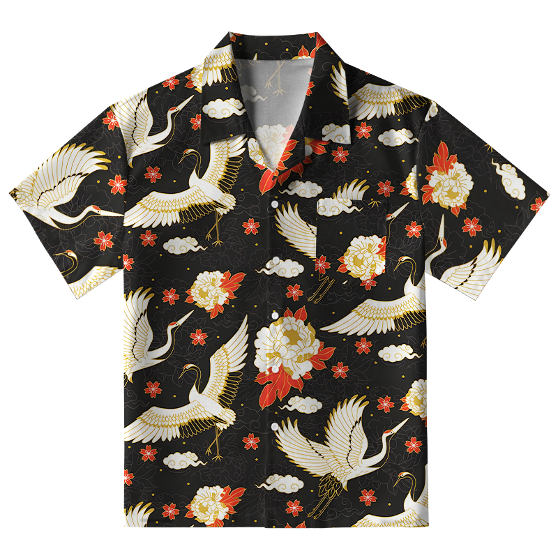 Tokyo-Tiger Celestial Cranes And Blossoms Aloha Hawaiian Shirt