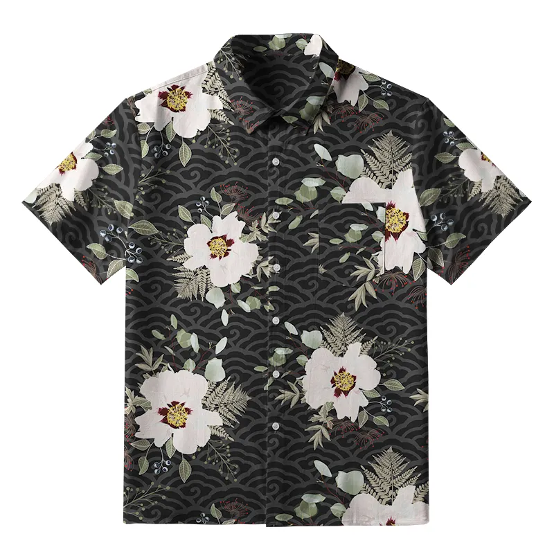 Tokyo-Tiger Flowers Blooming On Ripples Button-up Shirt