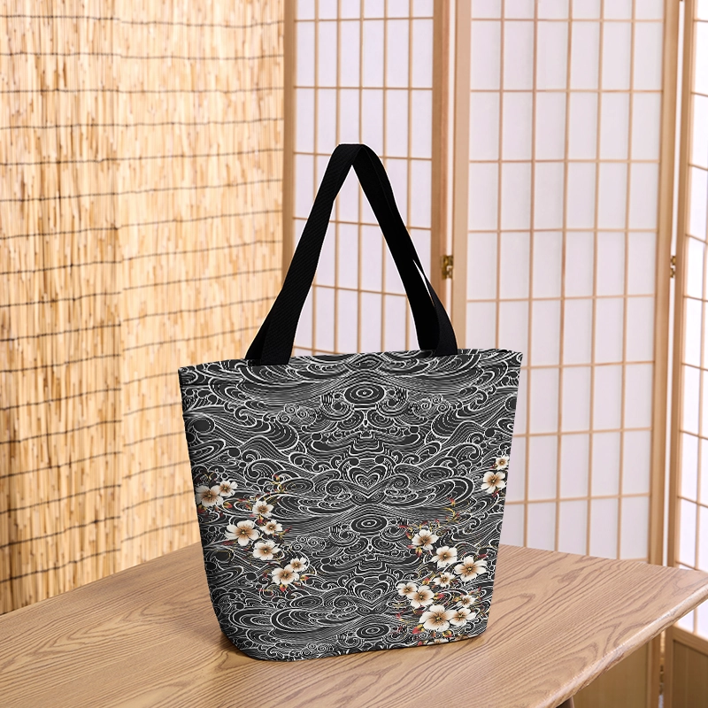 Tokyo-Tiger Floral Whirl Zipper Tote Bag