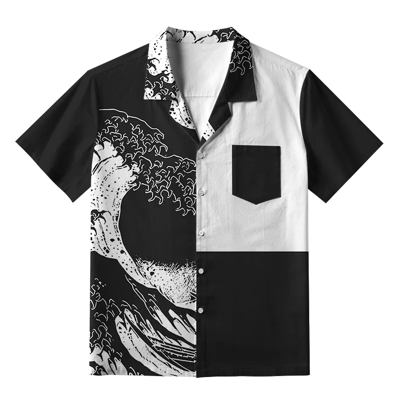 Tokyo-Tiger Monochrome Wave Aloha Hawaiian Shirt Sale