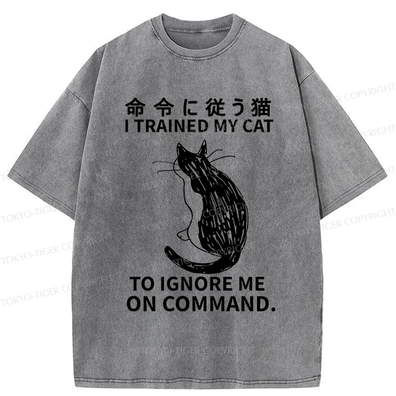 Tokyo-Tiger Cat Obeying Orders Washed T-Shirt