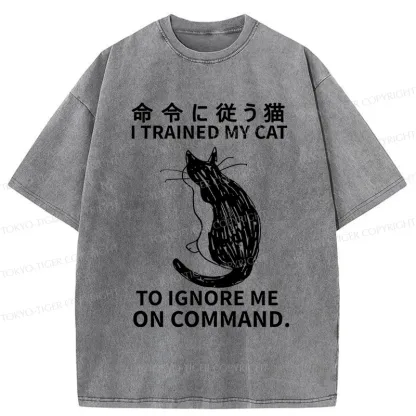 Tokyo-Tiger Cat Obeying Orders Washed T-Shirt