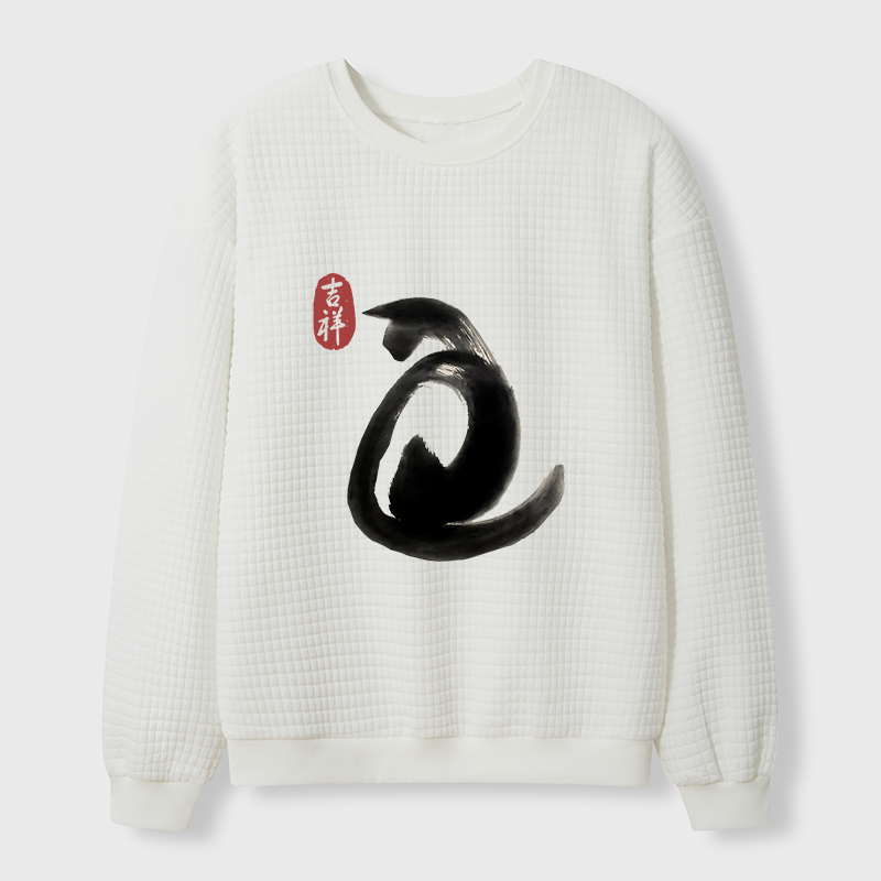 Tokyo-Tiger Vintage Ink Cat Waffle Sweatshirt