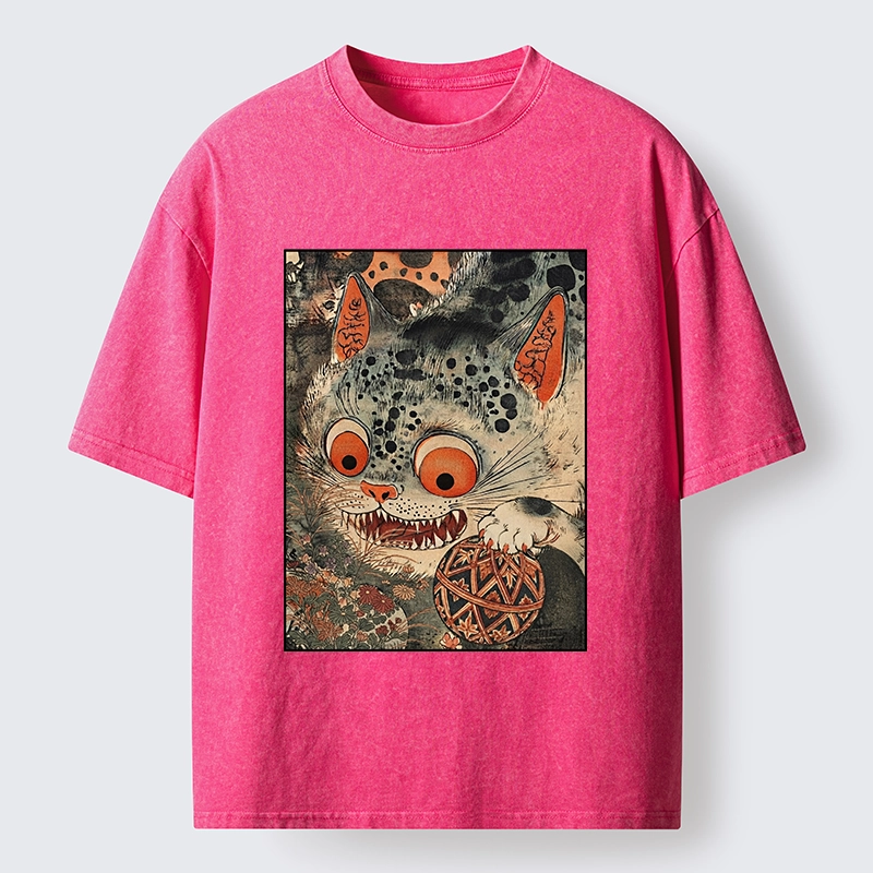 Tokyo‑Tiger Funny Yokai Cat Washed T‑Shirt