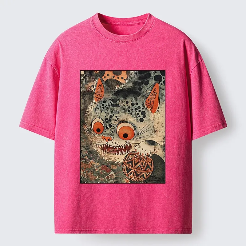 Tokyo‑Tiger Funny Yokai Cat Washed T‑Shirt