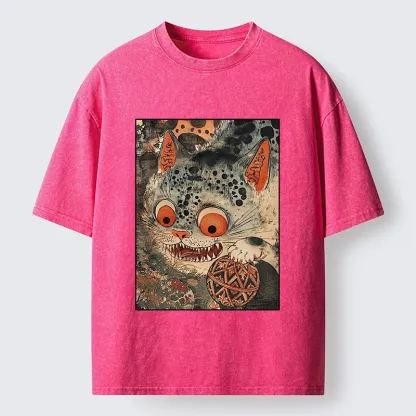 Tokyo‑Tiger Funny Yokai Cat Washed T‑Shirt