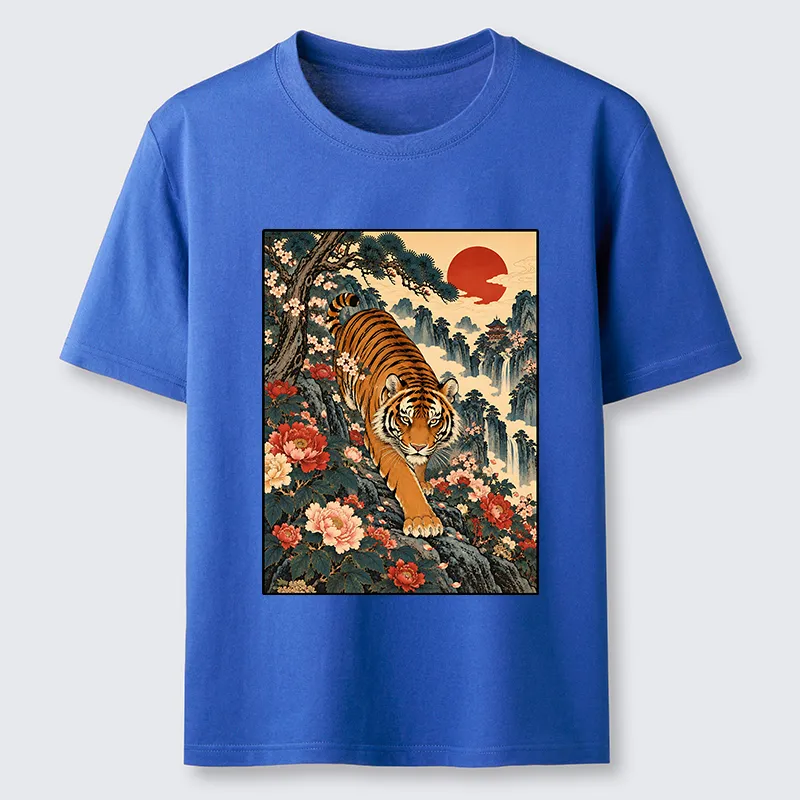 Tokyo-Tiger Vintage Ukiyo Wild Tiger Floral Graphic Classic T-Shirt