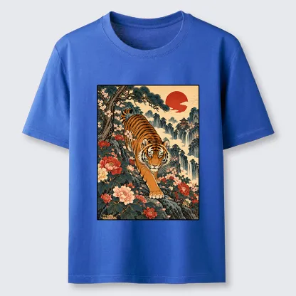 Tokyo-Tiger Vintage Ukiyo Wild Tiger Floral Graphic Classic T-Shirt
