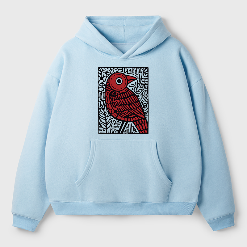 Tokyo-Tiger Retro Woodblock Bird Adult Fleece Hoodie