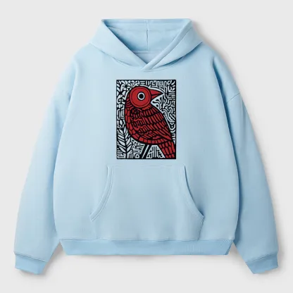 Tokyo-Tiger Retro Woodblock Bird Adult Fleece Hoodie
