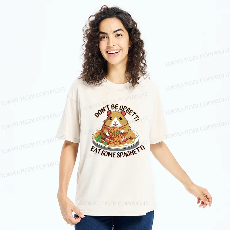 Tokyo-Tiger Mouse Eating Spaghetti Washed T-Shirt
