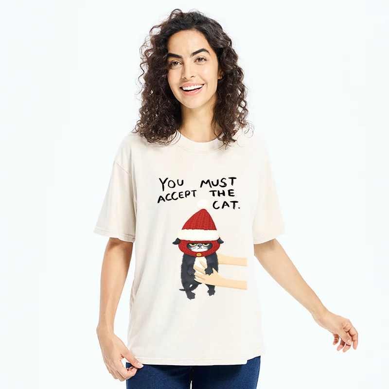 Tokyo-Tiger Accept This Christmas Cat Washed T-Shirt