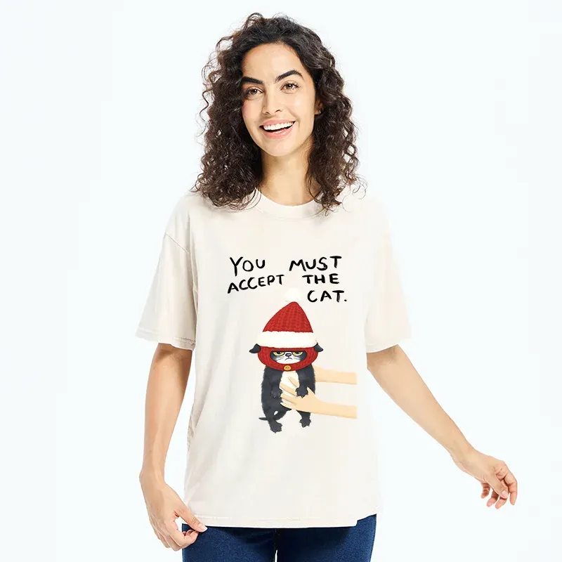 Tokyo-Tiger Accept This Christmas Cat Washed T-Shirt