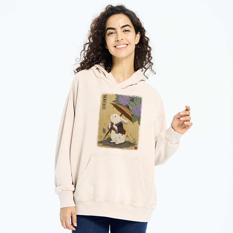 Tokyo-Tiger Ukiyoe Rainy Stroll Bunny Washed Hoodie