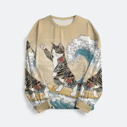 Tokyo-Tiger Cat Surfing Family Pajama Sets