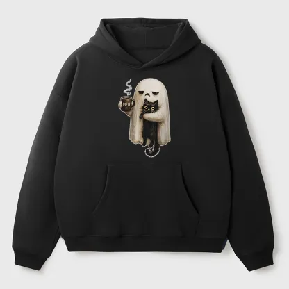 Tokyo-Tiger Ghost Cat Coffee Mood Adult Fleece Hoodie