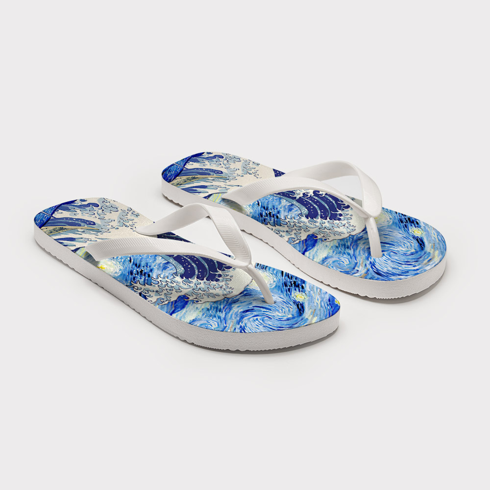 Tokyo-Tiger Waves Under The Starry Night Flip Flops