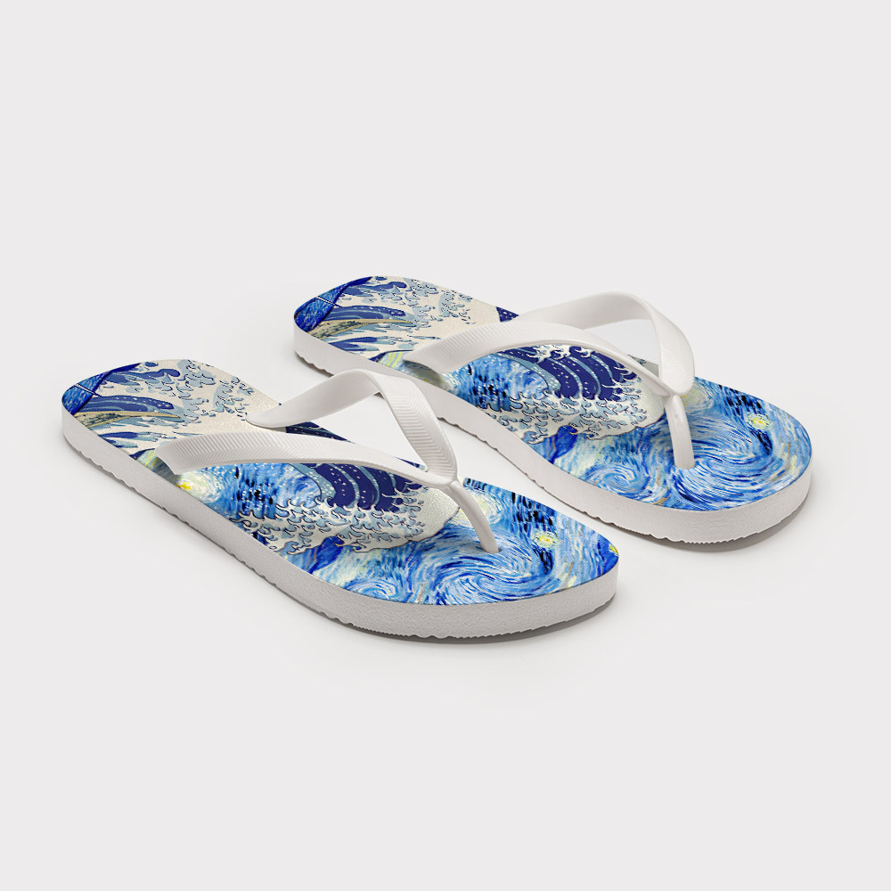 Tokyo-Tiger Waves Under The Starry Night Flip Flops