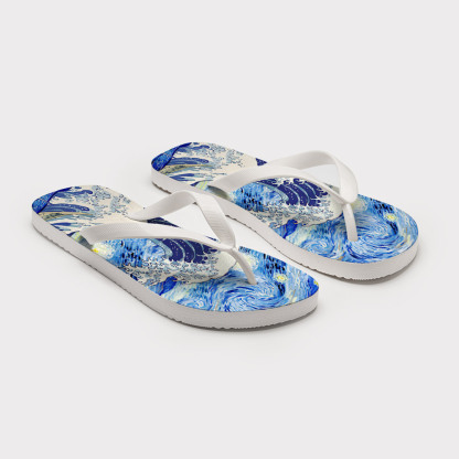 Tokyo-Tiger Waves Under The Starry Night Flip Flops