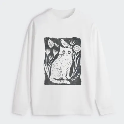Tokyo-Tiger Folk Paper Cut Cat Bird Floral Art Classic Long Sleeve T-Shirt