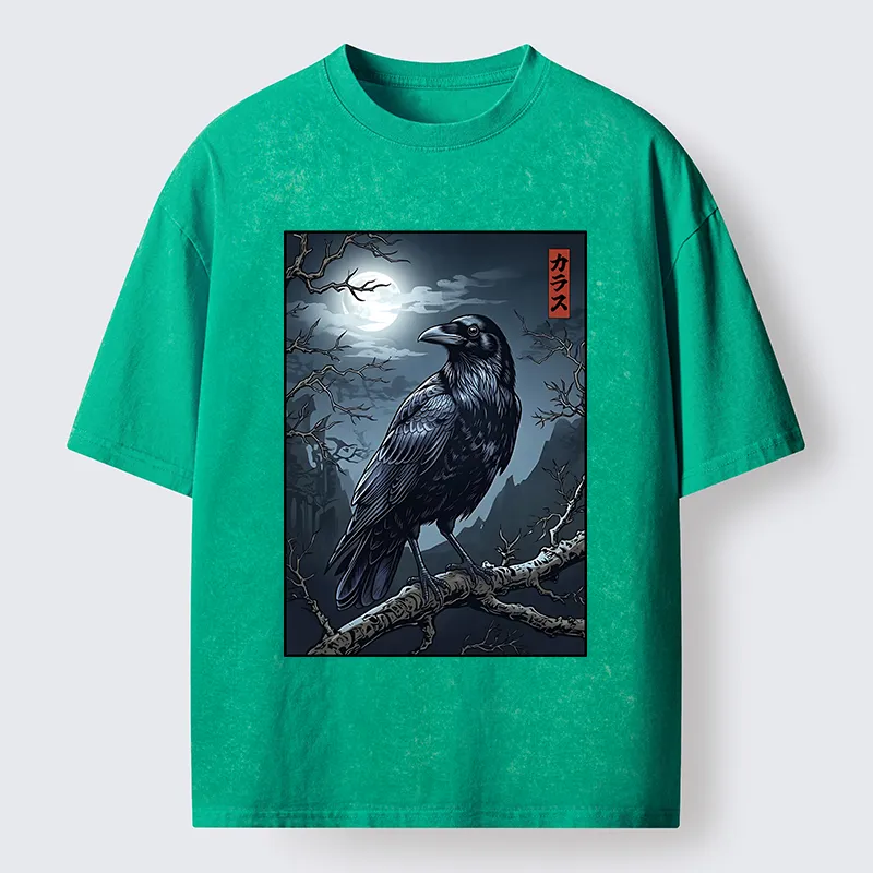Tokyo-Tiger Full Moon Crow Vibe Washed T-Shirt