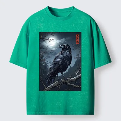 Tokyo-Tiger Full Moon Crow Vibe Washed T-Shirt