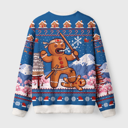 Tokyo-Tiger Ginger Ninja Holiday Rampage Fuzzy Christmas Ugly Sweatshirt