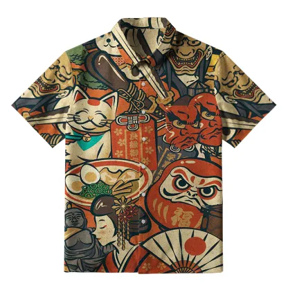 Tokyo-Tiger Japanese Traditional Elements Button-up Shirt