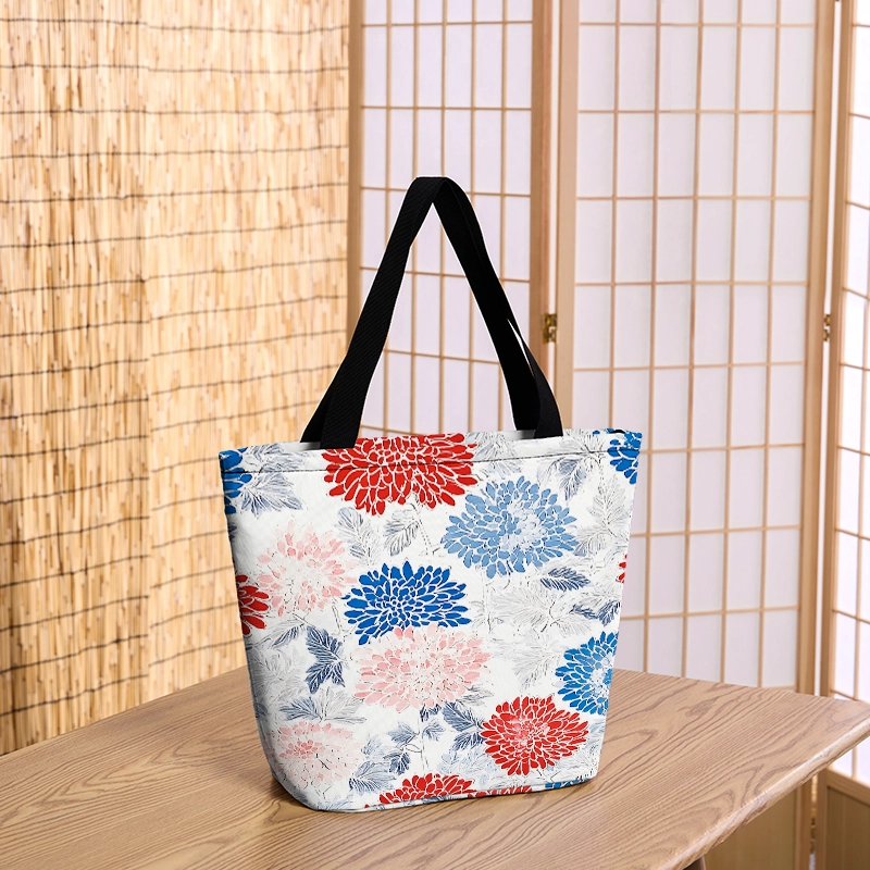 Tokyo-Tiger Vibrant Floral Zipper Tote Bag