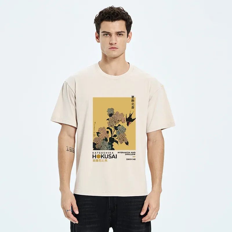 Tokyo-Tiger Japanese Traditional Flowers Washed T-Shirt