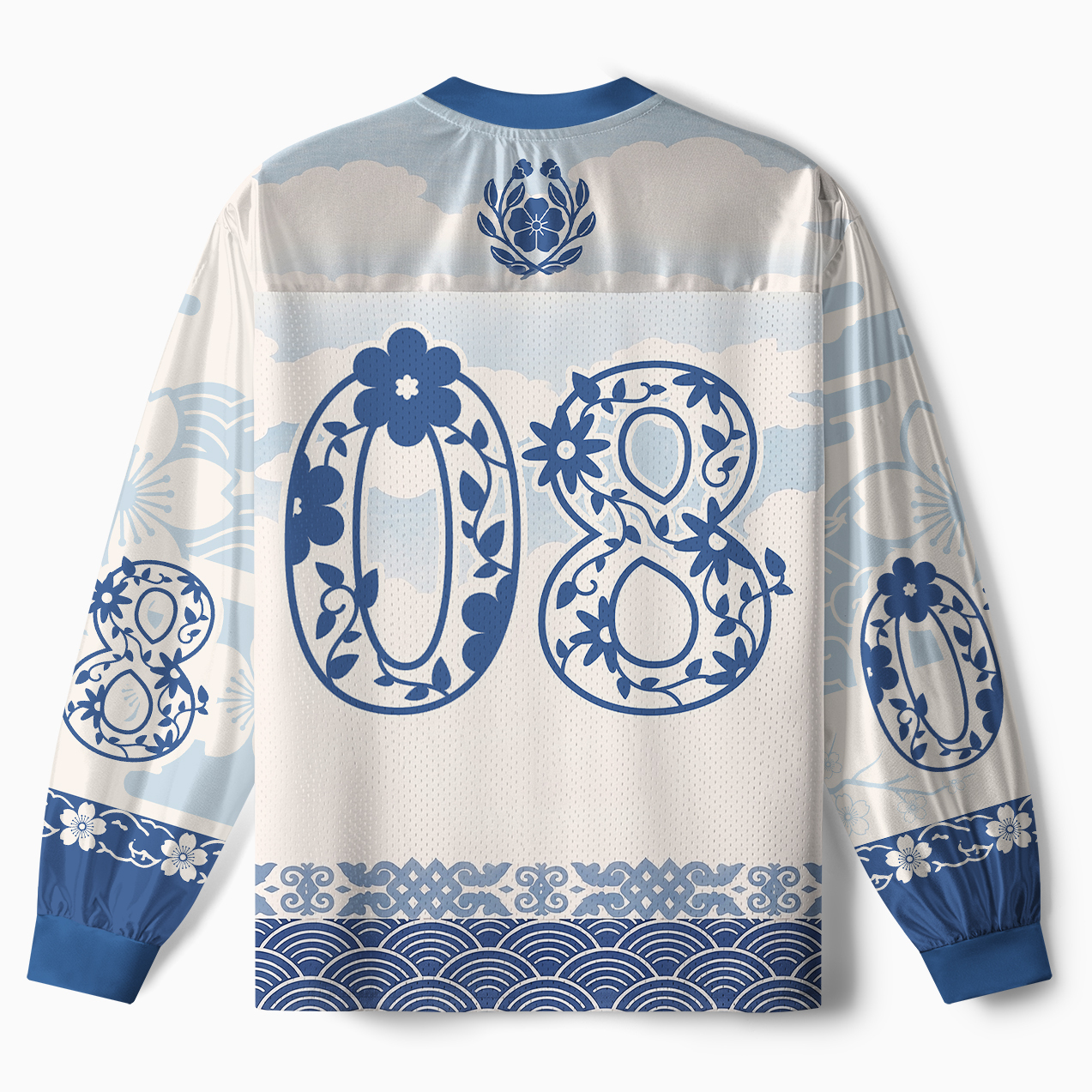 Tokyo-Tiger Japanese Sakura Floral Paneled Long Sleeve Jersey
