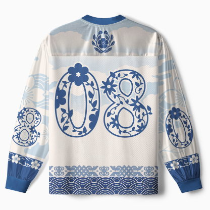 Tokyo-Tiger Japanese Sakura Floral Paneled Long Sleeve Jersey