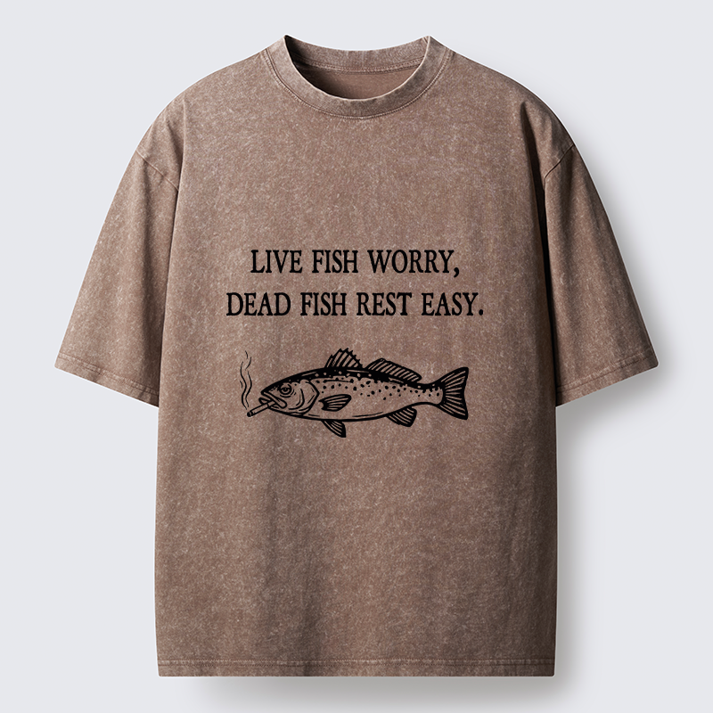 Tokyo-Tiger Live Fish Worry Dead Fish Rest Washed T-Shirt