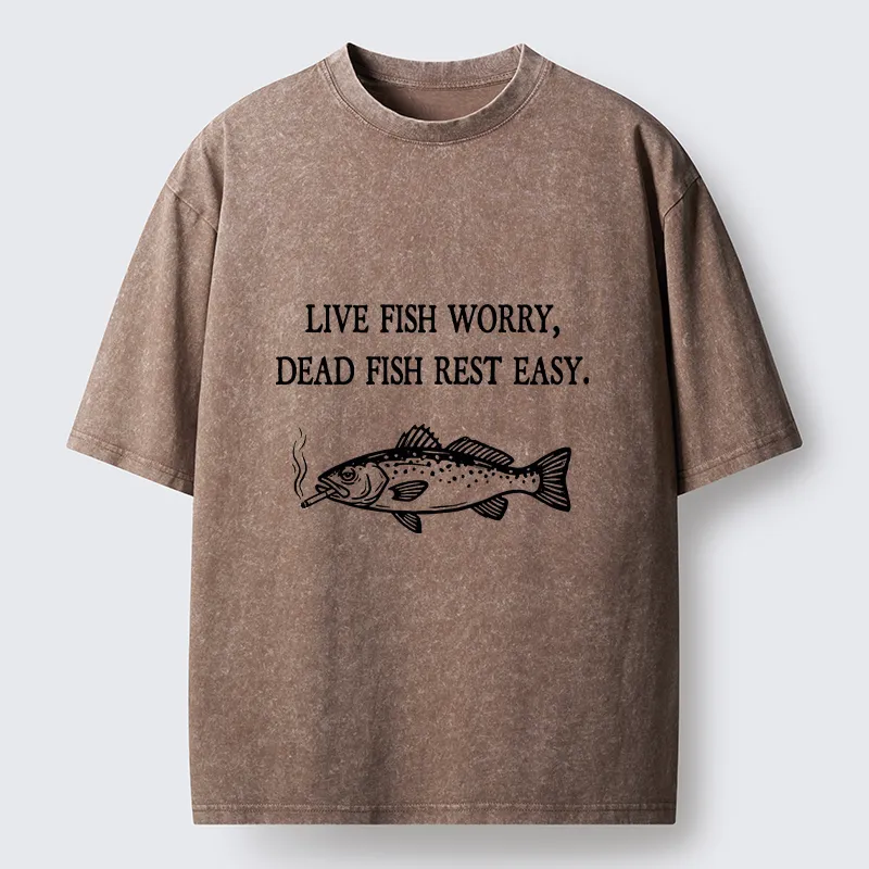 Tokyo-Tiger Live Fish Worry Dead Fish Rest Washed T-Shirt