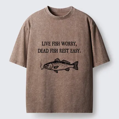 Tokyo-Tiger Live Fish Worry Dead Fish Rest Washed T-Shirt